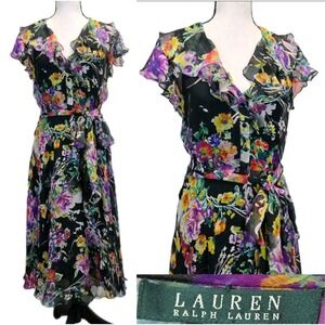 Ralph Lauren Y2K Silk Midi Dress Sz 4 Floral Fairy Whimsigoth Romantic Boho 3141